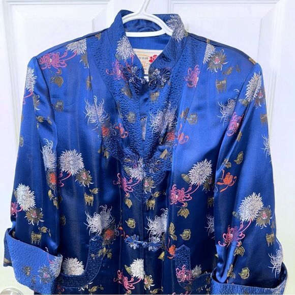 Authentic Peony Brand Shanghai China Vintage Embroidered Blue floral Kimono - Picture 3 of 12